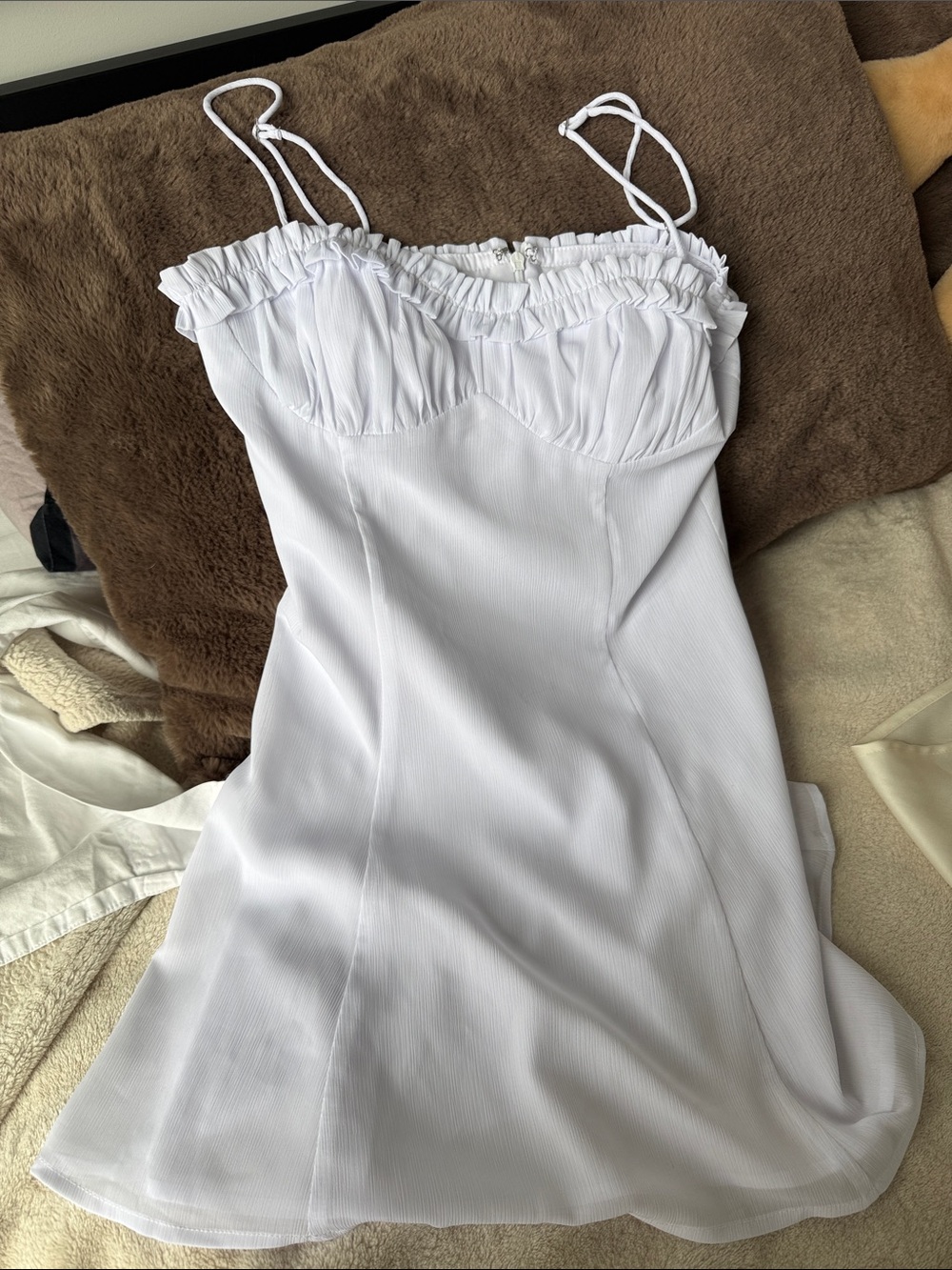 White Ruffle Bust Mini Dress - Women